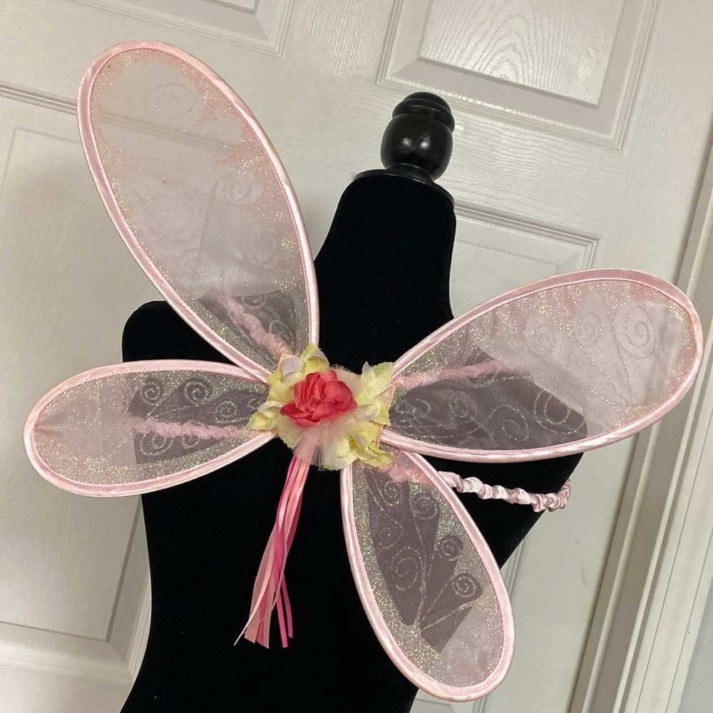 Pink sparkly Fairy 🧚‍♀️ wings with shoulder straps & rosé headband